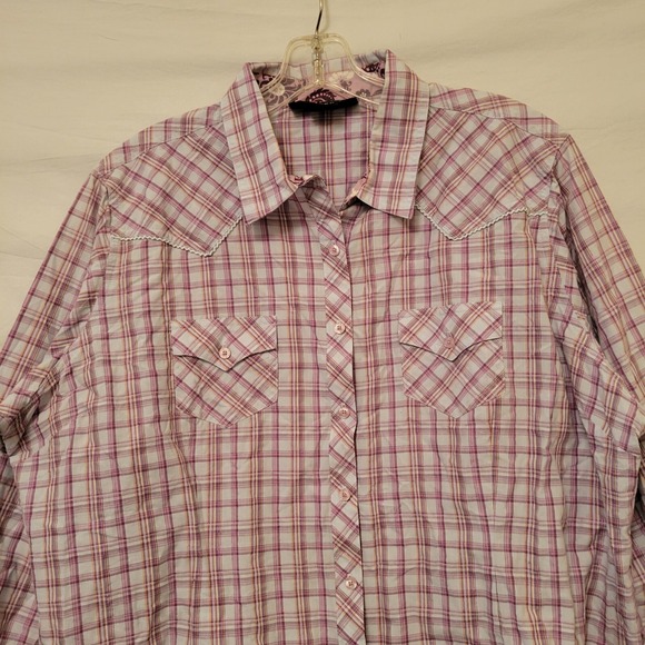 Ariat Pro Series Blouse Sz XXL Western Button Up Longsleeve Pink Purple Sparkle - Picture 6 of 16